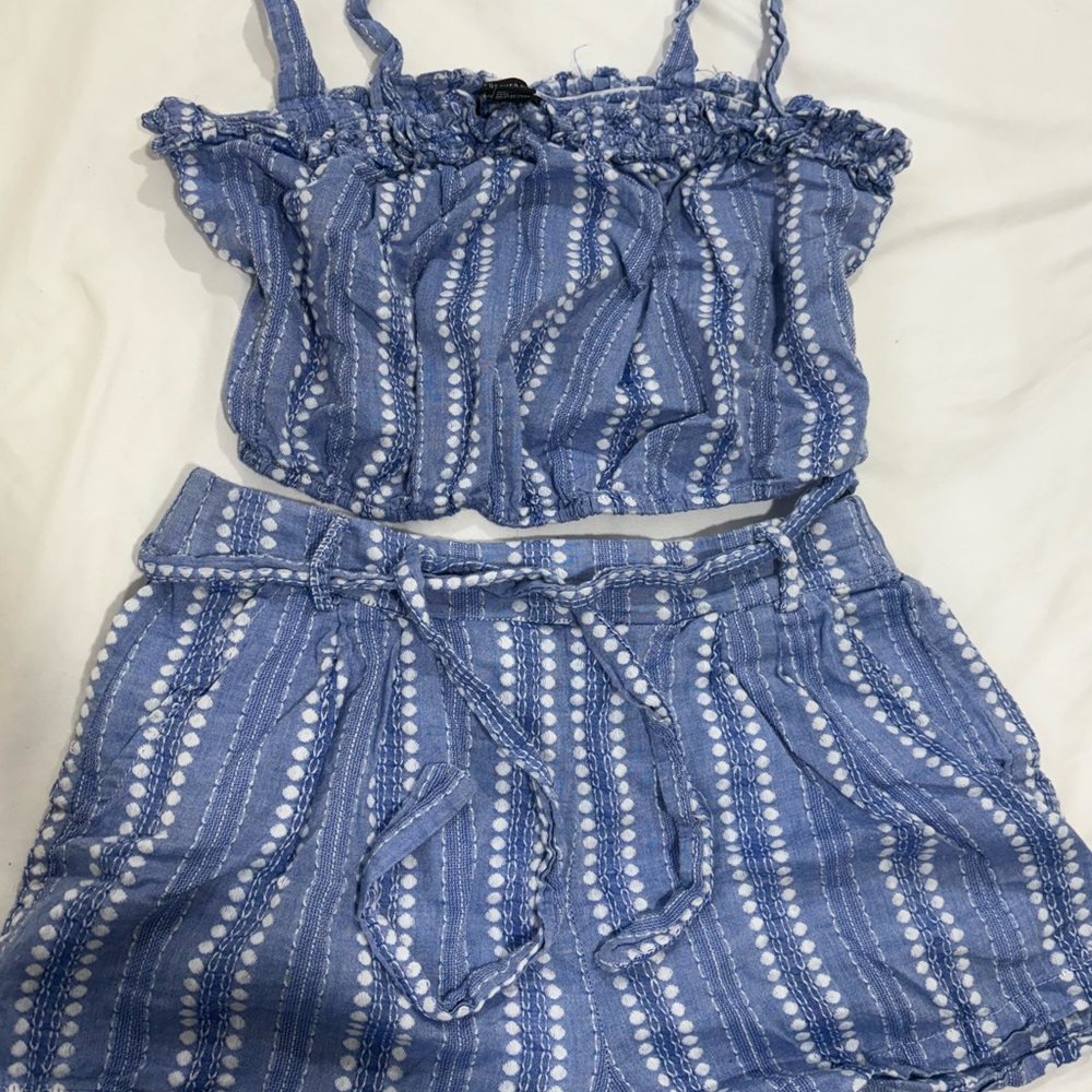 Blue and White Striped Two-Piece Set